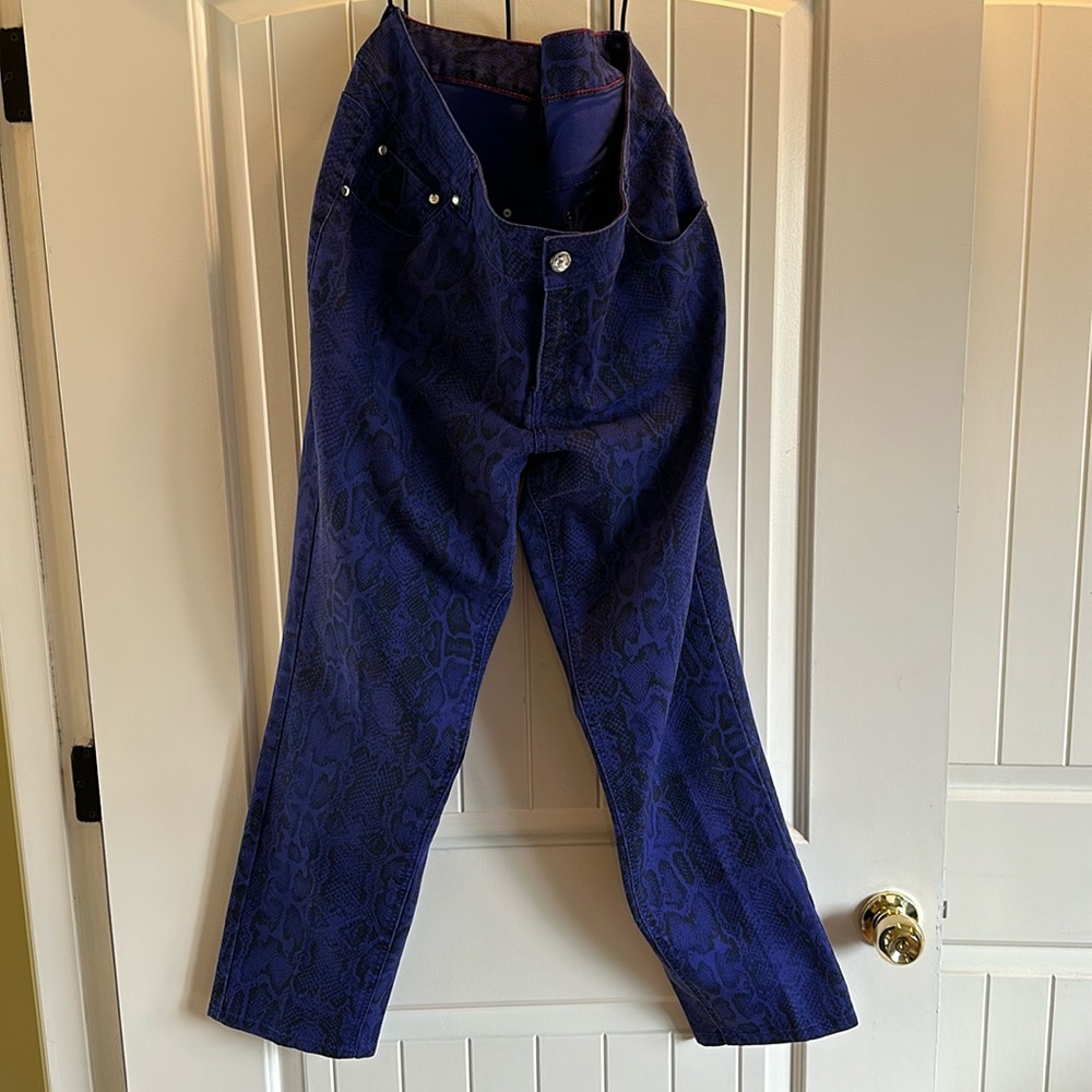 Lane Bryant size 18 purple denim w/ black snake skin print straight leg